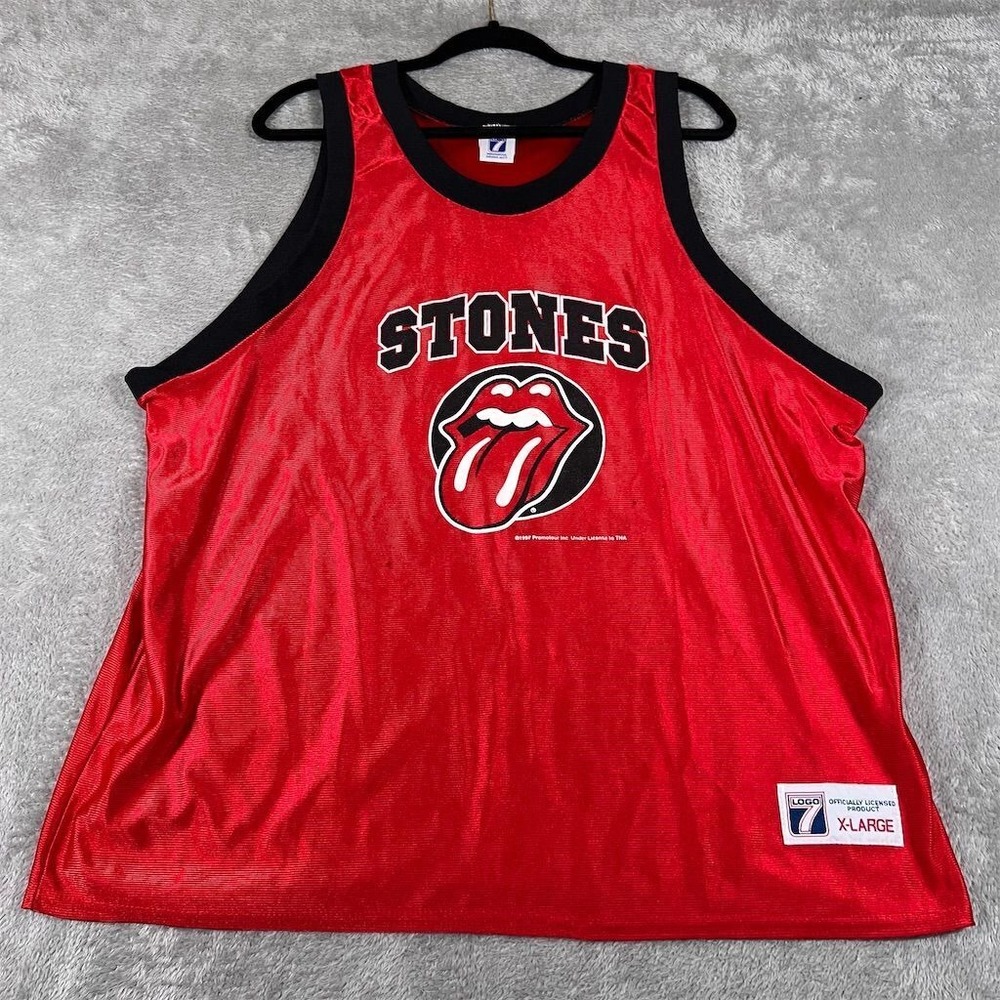 VTG Rolling Stones Tank Top 98‎ Tour Jersey Red Mesh Basketball XL USA